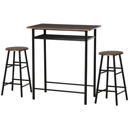 Black Bar table set with stools & storage, 80x50x90 cm