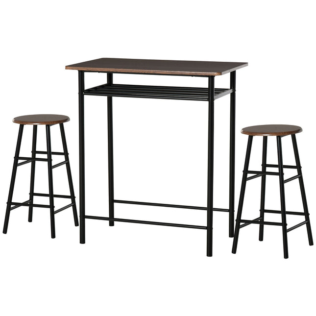 Black Bar table set with stools & storage, 80x50x90 cm