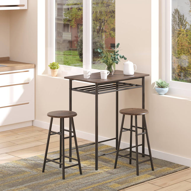 Black Bar table set with stools & storage, 80x50x90 cm