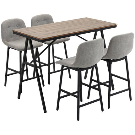 Bar table set, 5-piece, metal, 120x60x91 cm, light brown