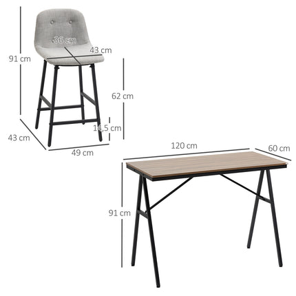 Bar table set, 5-piece, metal, 120x60x91 cm, light brown