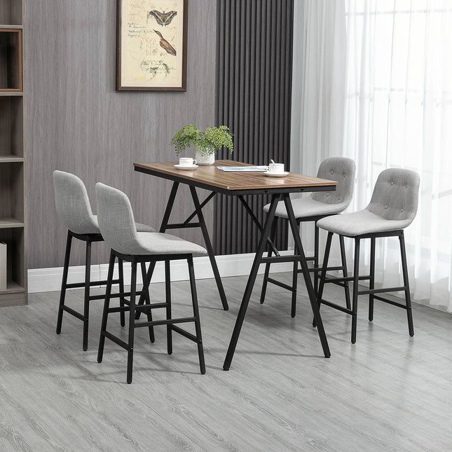Bar table set, 5-piece, metal, 120x60x91 cm, light brown