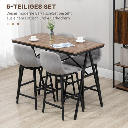 Bar table set, 5-piece, metal, 120x60x91 cm, light brown
