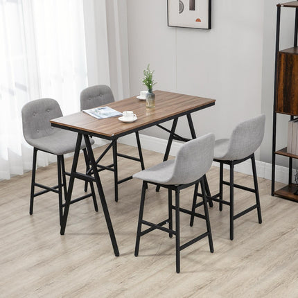 Bar table set, 5-piece, metal, 120x60x91 cm, light brown