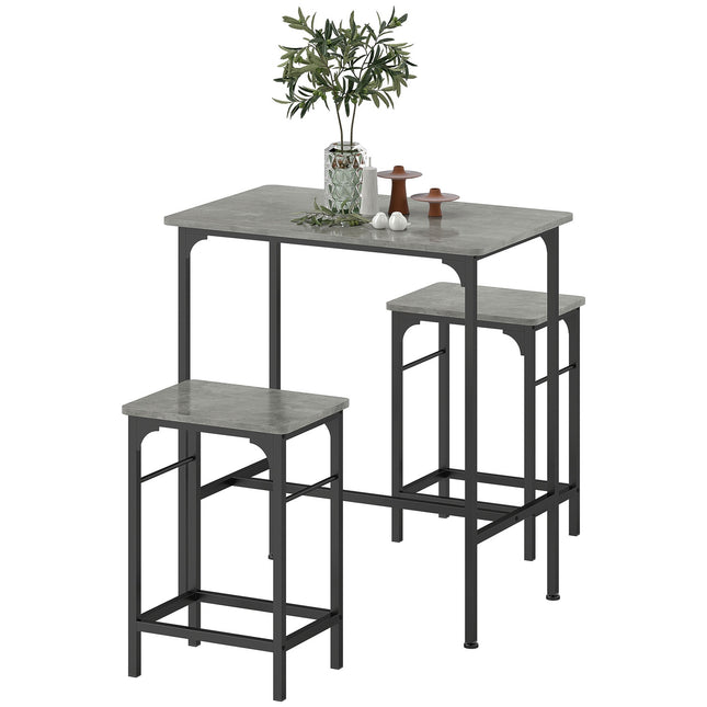 Bar Table Set with 2 Stools, Grey Finish