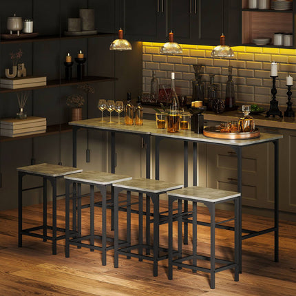 Bar Table Set with 2 Stools, Grey Finish