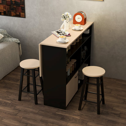 3-piece black dining room set, folding top and storage cabinet