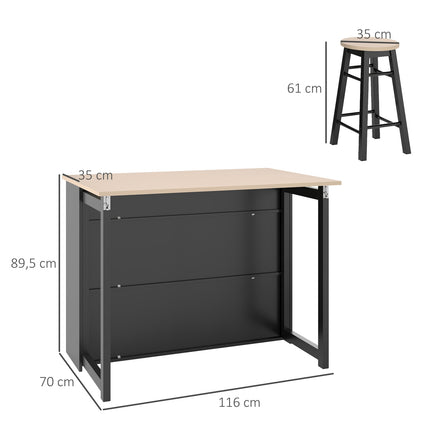 3-piece black dining room set, folding top and storage cabinet