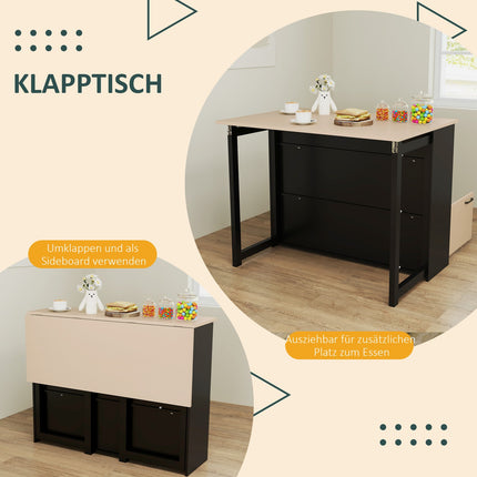 3-piece black dining room set, folding top and storage cabinet