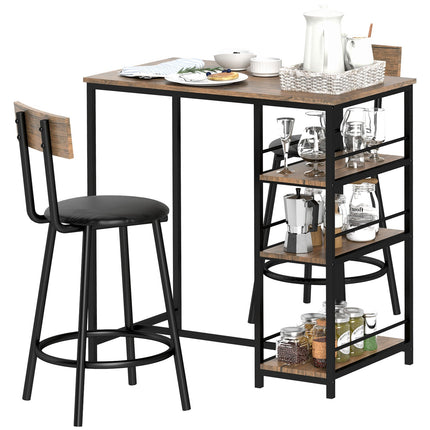 Modern bar table set, 3 parts with storage shelves