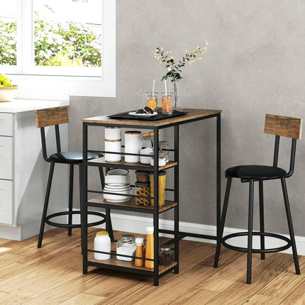 Modern bar table set, 3 parts with storage shelves