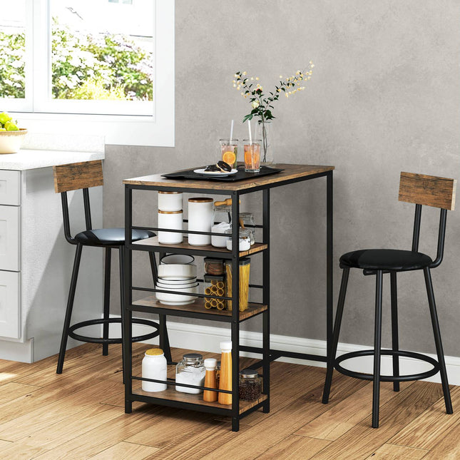 Modern bar table set, 3 parts with storage shelves