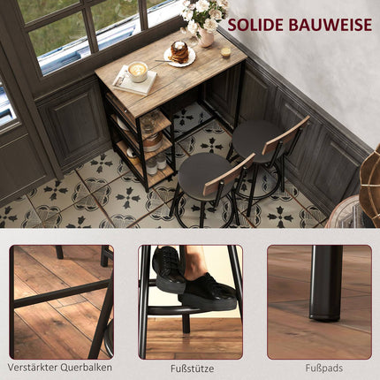 Modern bar table set, 3 parts with storage shelves