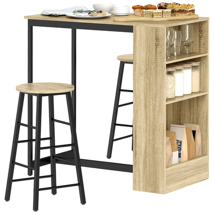 Bar table set with storage, 3-piece – Steel & Oak