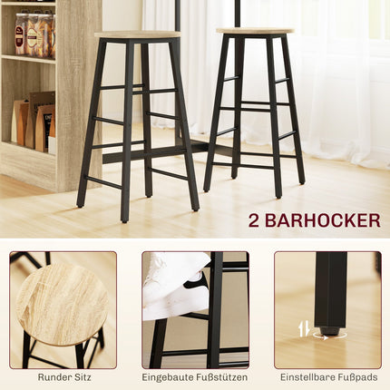 Bar table set with storage, 3-piece – Steel & Oak