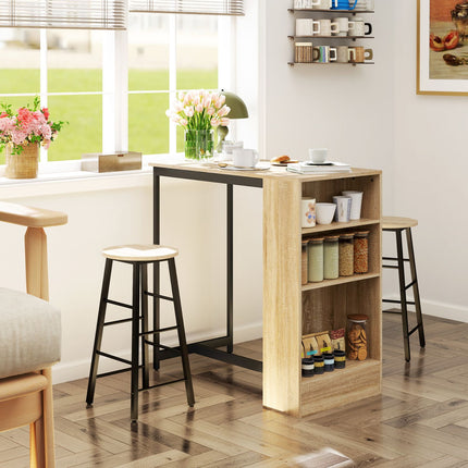 Bar table set with storage, 3-piece – Steel & Oak