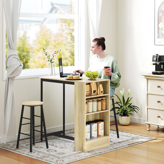 Bar table set with storage, 3-piece – Steel & Oak