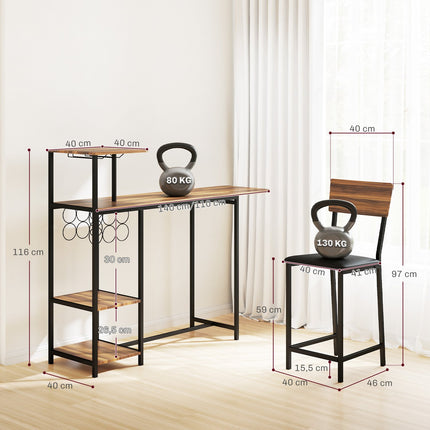 3-piece bar table set with wine rack and glass holder