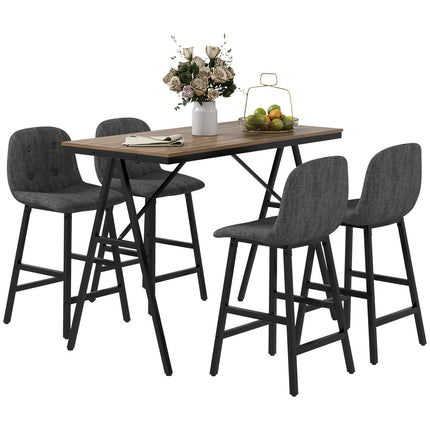 Dark gray bar table set in steel, 5-piece dining group