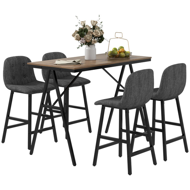 Dark gray bar table set in steel, 5-piece dining group