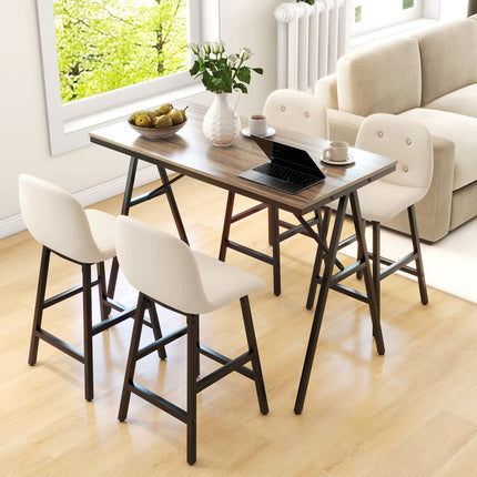Bar table set with stools, 5-piece, steel, beige, 120x60x91 cm