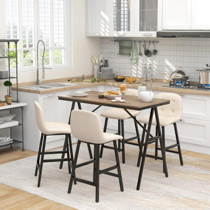 Bar table set with stools, 5-piece, steel, beige, 120x60x91 cm