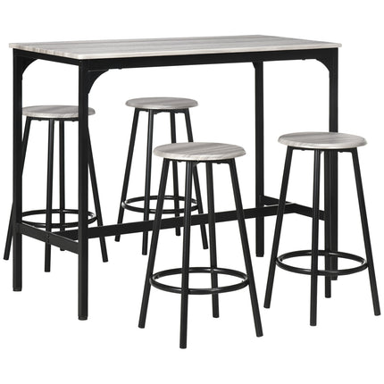 Industrial bar table set with 4 stools - Grey, 5-piece