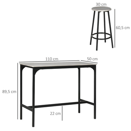 Industrial bar table set with 4 stools - Grey, 5-piece