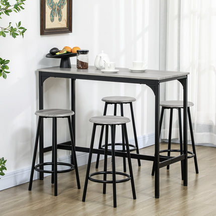 Industrial bar table set with 4 stools - Grey, 5-piece