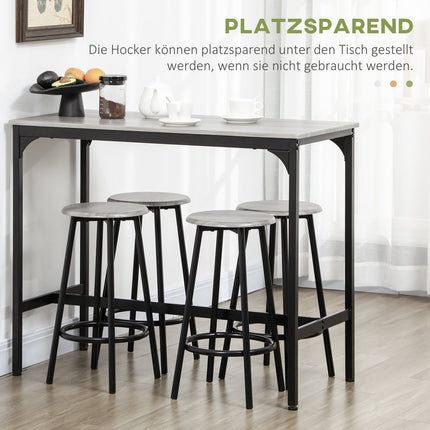 Industrial bar table set with 4 stools - Grey, 5-piece