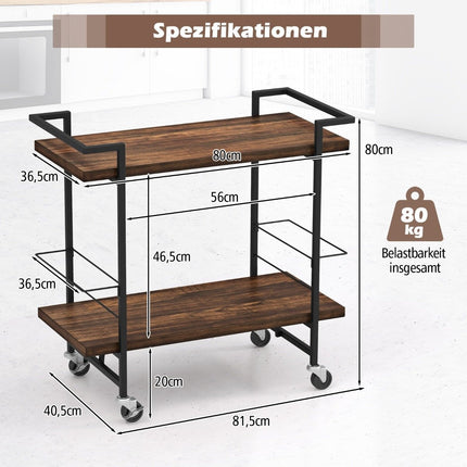 Bar trolley with lockable wheels and non-slip railing kitchen trolley