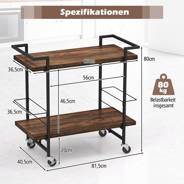 Bar trolley with lockable wheels and non-slip railing kitchen trolley