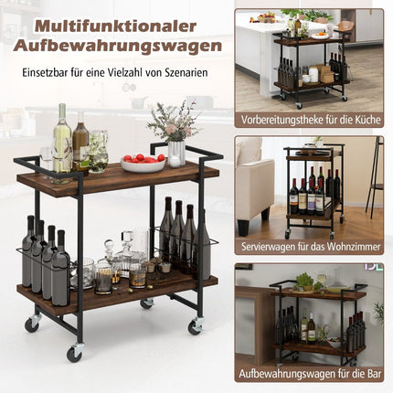 Bar trolley with lockable wheels and non-slip railing kitchen trolley
