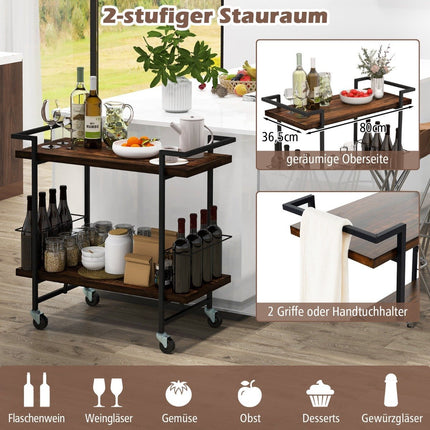 Bar trolley with lockable wheels and non-slip railing kitchen trolley