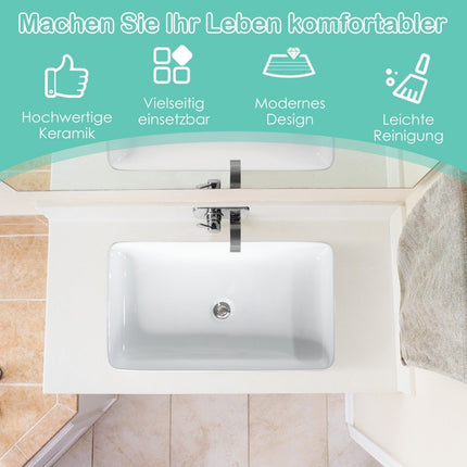Basin porcelain art basin ceramic basin with pop-up drain 60 x 35 x 11 cm white