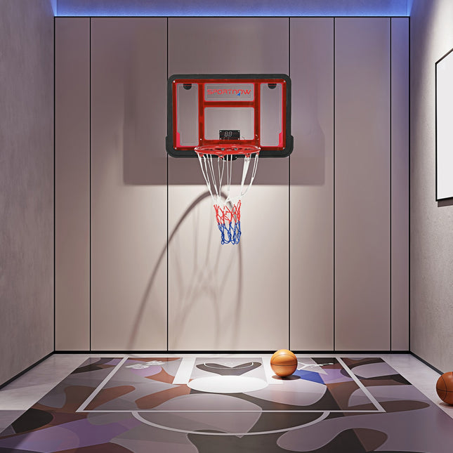 Wall-mounted basketball backboard with electronic scoreboard