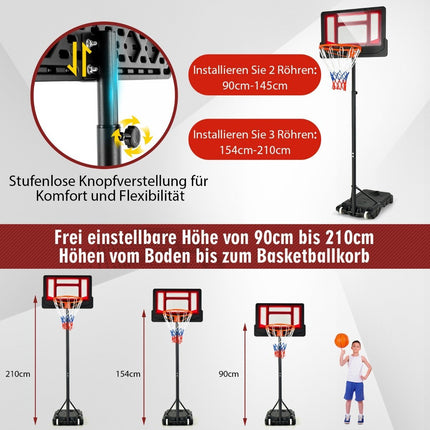 Basketball hoop for children. Weatherproof hoop stand with adjustable height from 90-210 cm