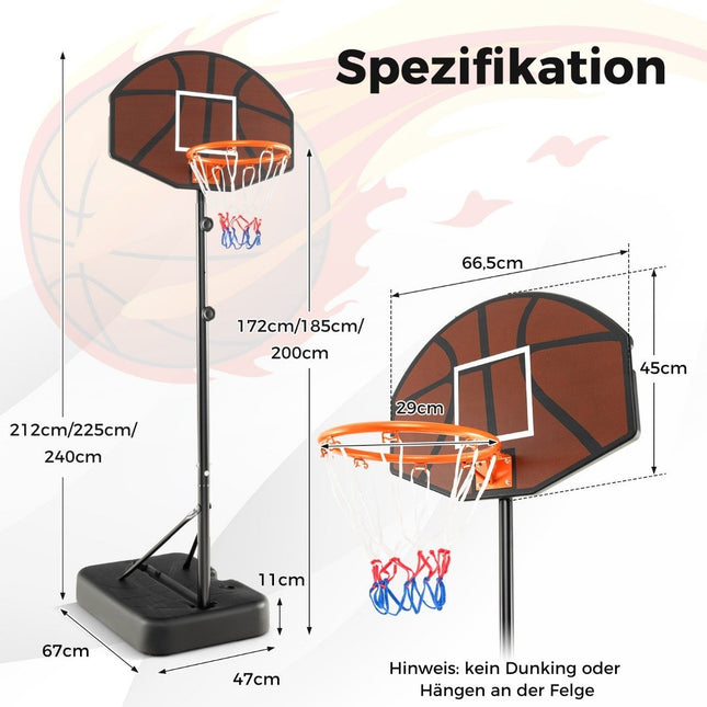Basketball hoop outdoor basketball stand 172-200cm height adjustable basketball system black