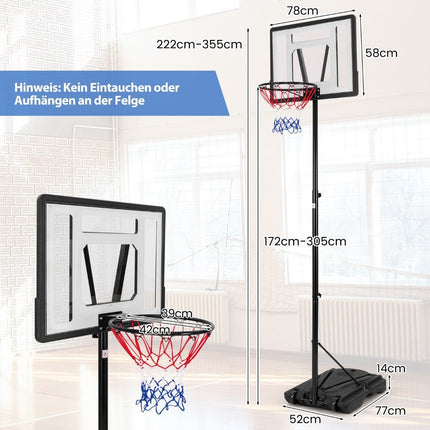 Basketball hoop outdoor basketball stand 172-305cm height adjustable basket system with removable center tube
