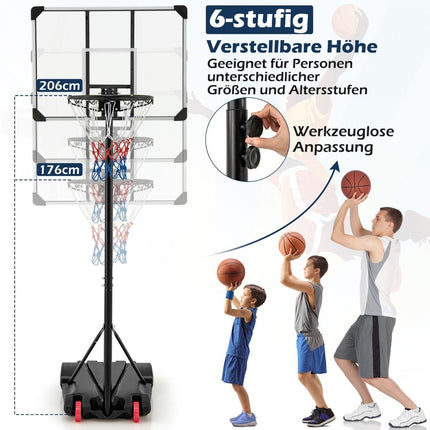 Basketball hoop outdoor basketball stand 176-206 cm height-adjustable mobile hoop system with back wall black