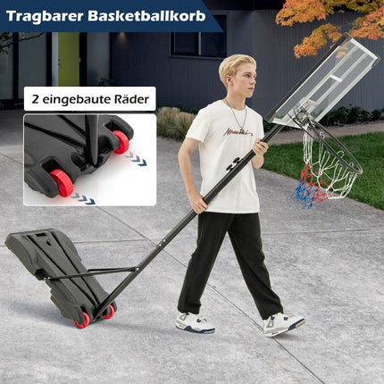 Basketball hoop outdoor basketball stand 176-206 cm height-adjustable mobile hoop system with back wall black