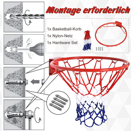 Basketball hoop with net, steel frame, 46 cm diameter