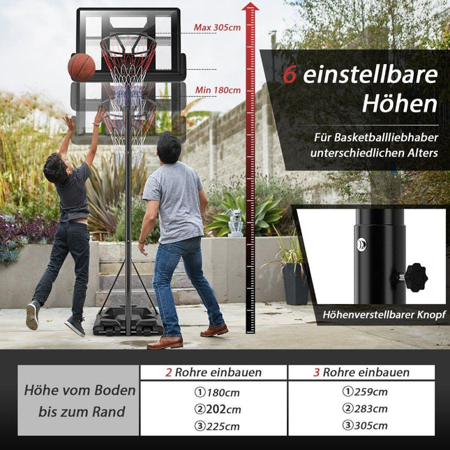 Basketball stand 180-305 cm height adjustable basketball hoop with stand & 2 wheels basket system for children