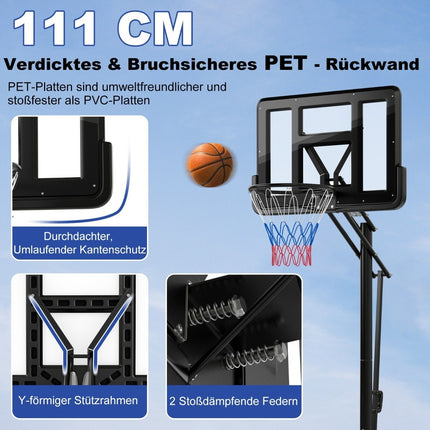 Basketball stand 245-305 cm height adjustable basketball hoop with stand black