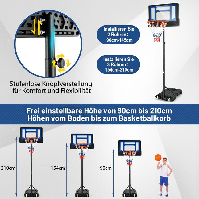 Basketball stand 90/158-210 cm height adjustable basketball hoop with stand weatherproof indoor outdoor blue