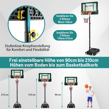 Basketball stand 90/158-210 cm height adjustable basketball hoop with stand weatherproof indoor outdoor green