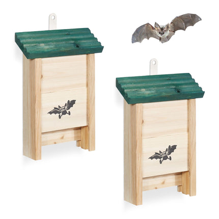 Bat Box Set of 2, Wooden Roosts with Landing Board