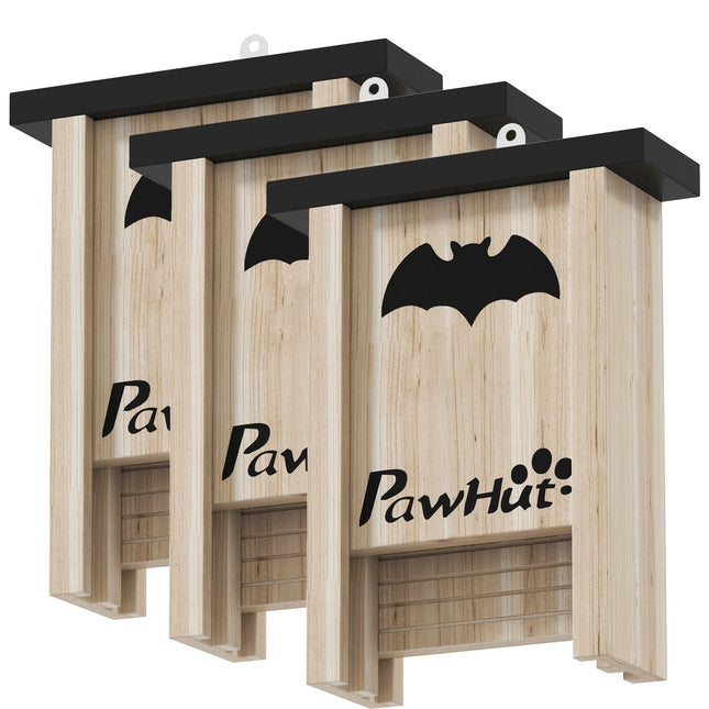 Bat House Set of 3 - Natural Spruce Wood, 18 x 6 x 22.5 cm