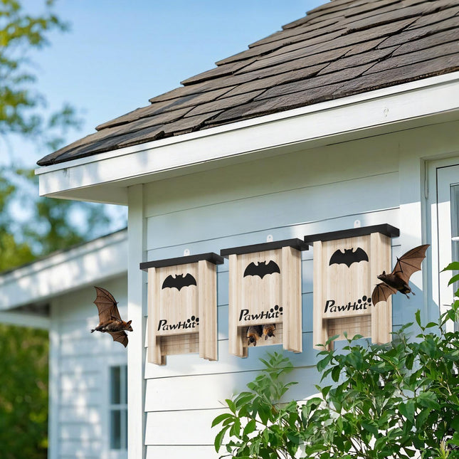 Bat House Set of 3 - Natural Spruce Wood, 18 x 6 x 22.5 cm