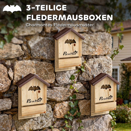 Bat House Set of 3, Fir Wood, 21.5 x 11.5 x 34 cm